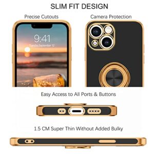 BENTOBEN iPhone 13 Mini Case with 360° Ring Holder, Slim Fit Shockproof Kickstand Magnetic Car Mount Supported Non-Slip Protective Women Men Girls Boys Case Cover for iPhone 13 Mini 5.4", Black/Gold