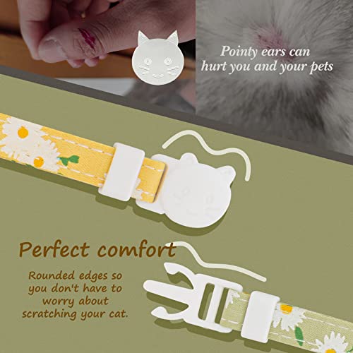 2 Pack Cotton Breakaway Cat Collar with Bell,Yellow&Green Flowers Pendant Cute Cat Collar Kitten Collar,Ideal for Girl Cats Boy Cats