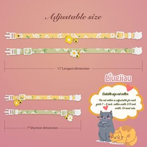 2 Pack Cotton Breakaway Cat Collar with Bell,Yellow&Green Flowers Pendant Cute Cat Collar Kitten Collar,Ideal for Girl Cats Boy Cats