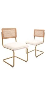 canglong mid-century modern, natural mesh rattan backrest, upholstered fleece seat armless chairs with metal legs for home kitchen dining room, set of 2, white