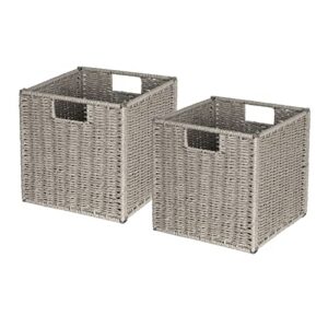 aels woven baskets for storage, natural hand-woven storage baskets for organizing, cubby cubes storage bins for shelves, 11" modern farmhouse square storage cubes with handles, dark gray, 2 pack