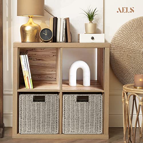 AELS Woven Baskets for Storage, Natural Hand-woven Storage Baskets for Organizing, Cubby Cubes Storage Bins for Shelves, 11" Modern Farmhouse Square Storage Cubes with Handles, Dark Gray, 2 Pack