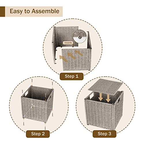 AELS Woven Baskets for Storage, Natural Hand-woven Storage Baskets for Organizing, Cubby Cubes Storage Bins for Shelves, 11" Modern Farmhouse Square Storage Cubes with Handles, Dark Gray, 2 Pack