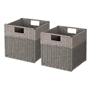 aels woven baskets for storage, natural hand-woven storage baskets for organizing, cubby cubes storage bins for shelves, 11" modern farmhouse square storage cubes with handles, ombre gray, 2 pack