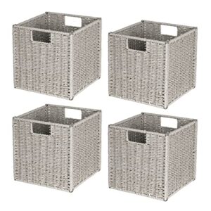 aels woven baskets for storage, natural hand-woven storage baskets for organizing, cubby cubes storage bins for shelves, 11" modern farmhouse square storage cubes with handles, light gray, 4 pack