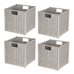 AELS Woven Baskets for Storage, Natural Hand-woven Storage Baskets for Organizing, Cubby Cubes Storage Bins for Shelves, 11" Modern Farmhouse Square Storage Cubes with Handles, Light Gray, 4 Pack