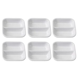hanabass 6pcs ceramic serving platter 2 compartment appetizer serving tray rectangular divided sauce dishes for restaurant kitchen spices vinegar (white)