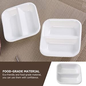 HANABASS 6pcs Ceramic Serving Platter 2 Compartment Appetizer Serving Tray Rectangular Divided Sauce Dishes for Restaurant Kitchen Spices Vinegar (White)