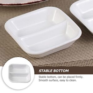 HANABASS 6pcs Ceramic Serving Platter 2 Compartment Appetizer Serving Tray Rectangular Divided Sauce Dishes for Restaurant Kitchen Spices Vinegar (White)