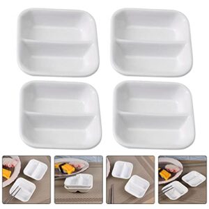 HANABASS 6pcs Ceramic Serving Platter 2 Compartment Appetizer Serving Tray Rectangular Divided Sauce Dishes for Restaurant Kitchen Spices Vinegar (White)