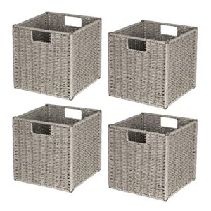 aels woven baskets for storage, natural hand-woven storage baskets for organizing, cubby cubes storage bins for shelves, 11" modern farmhouse square storage cubes with handles, dark gray, 4 pack