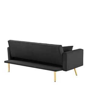 Melpomene Modern Velvet Sofa Couch, 73" Convertible Loveseat Sofa Sleeper Couch with Adjustable Back and Two Pillows(Black)