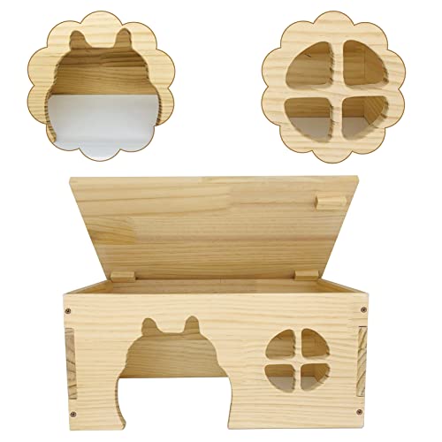 Wooden Guinea Pig Hideout, Chinchilla House, Baby Rabbit House, Dwarf Bunny Hut Hideout Wood, Small Animal Hideout for Rats, Hedgehog