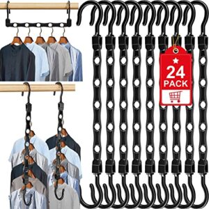 24 pack hangers space saving magic sturdy space saver storage smart plastic clothes hanger organizer for closet wardrobe apartment college dorm room essentials, black