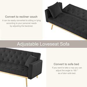 GEEVIVO Sleeper Sofa Bed Modern Tufted Futon Couch, Convertible Loveseat Sleeper Sofa Couch w/ 3 Angle Adjustable Backrest and Rose Gold Metal Legs, Accent Recliner for Home Living Room Bedroom