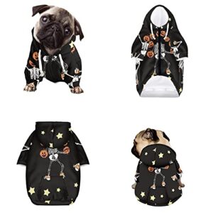 DDFS Black Winter Dog Clothes Skeleton Pumpkin Pattern Classic Vibrant Soft Cute Comfy Elastic Doggie Halloween Party Coat Pet Daily Outerwear with Pocket Small Size(S)