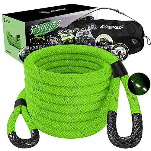 AXSIPEIX 1"×30ft Kinetic Recovery Rope (37,500lbs) Heavy Duty Offroad Recovery Kit for UTV, ATV, Truck, Car Green