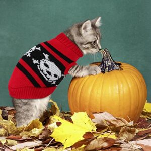 HUMLANJ 2 Packs Halloween Cat Sweater Turtleneck Knitted Pumpkin Sweaters for Cats Only Kitten Kitty Skull Sweater Warm Winter Knit Pullover Knitwear Puppy Small Dogs