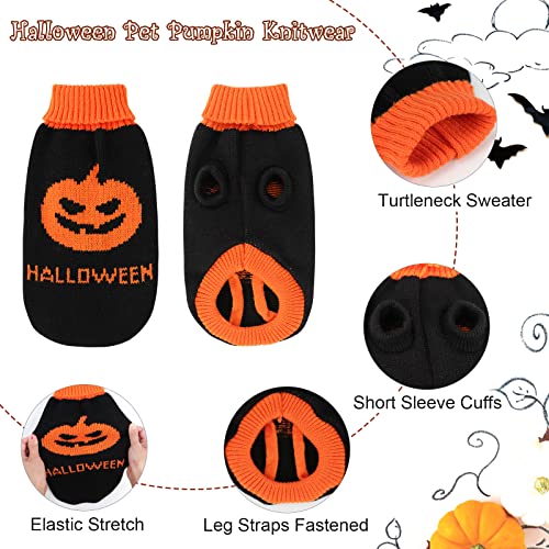 HUMLANJ 2 Packs Halloween Cat Sweater Turtleneck Knitted Pumpkin Sweaters for Cats Only Kitten Kitty Skull Sweater Warm Winter Knit Pullover Knitwear Puppy Small Dogs