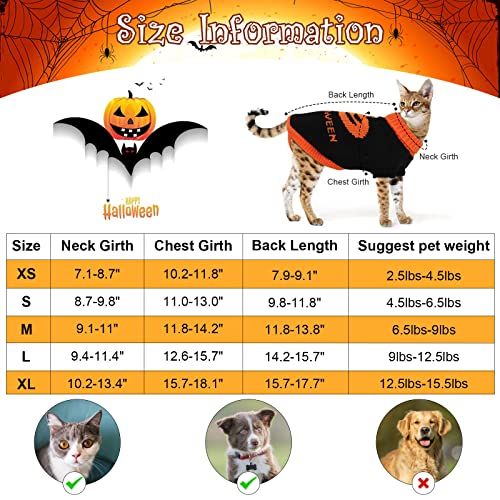 HUMLANJ 2 Packs Halloween Cat Sweater Turtleneck Knitted Pumpkin Sweaters for Cats Only Kitten Kitty Skull Sweater Warm Winter Knit Pullover Knitwear Puppy Small Dogs