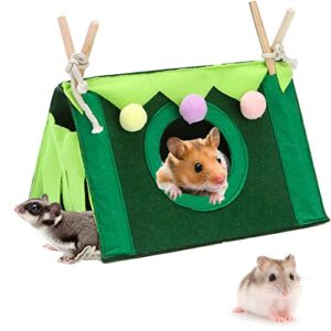 hamster tent - guinea pig house small animal hiding place small pet nest wooden stick triangle tent for guinea pigs, hamsters, flying squirrels, etc. (green)