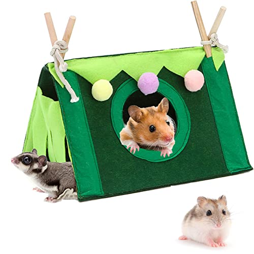 Hamster Tent - Guinea Pig House Small Animal Hiding Place Small pet nest Wooden Stick Triangle Tent for Guinea Pigs, Hamsters, Flying Squirrels, etc. (Green)