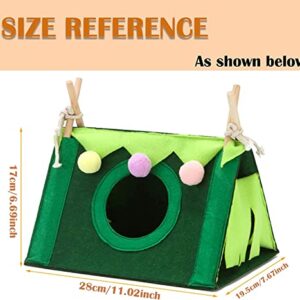 Hamster Tent - Guinea Pig House Small Animal Hiding Place Small pet nest Wooden Stick Triangle Tent for Guinea Pigs, Hamsters, Flying Squirrels, etc. (Green)