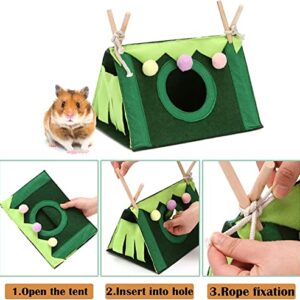 Hamster Tent - Guinea Pig House Small Animal Hiding Place Small pet nest Wooden Stick Triangle Tent for Guinea Pigs, Hamsters, Flying Squirrels, etc. (Green)