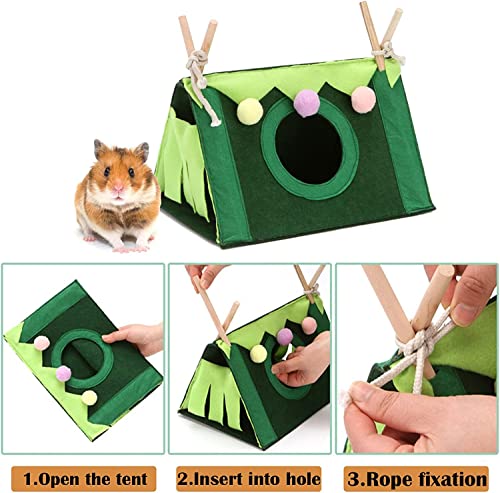 Hamster Tent - Guinea Pig House Small Animal Hiding Place Small pet nest Wooden Stick Triangle Tent for Guinea Pigs, Hamsters, Flying Squirrels, etc. (Green)