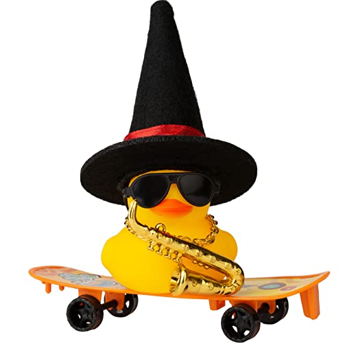 MuMyer Car Rubber Duck Ornaments Yellow Duck Car Dashboard Decorations with Mini Witch Hat Skateboard Instrument Sunglasses Necklace