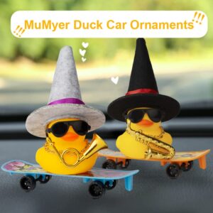 MuMyer Car Rubber Duck Ornaments Yellow Duck Car Dashboard Decorations with Mini Witch Hat Skateboard Instrument Sunglasses Necklace