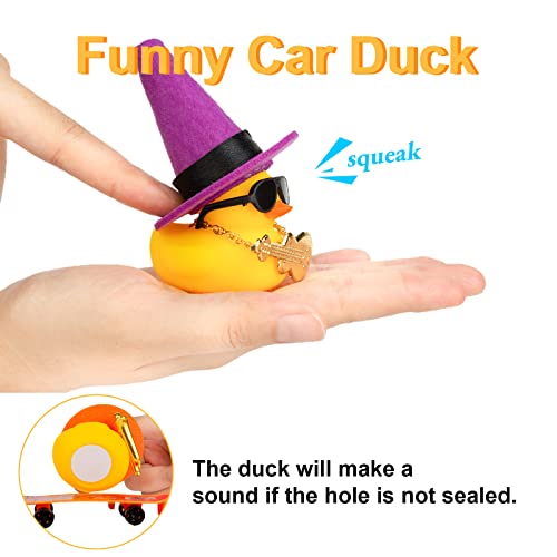 MuMyer Car Rubber Duck Ornaments Yellow Duck Car Dashboard Decorations with Mini Witch Hat Skateboard Instrument Sunglasses Necklace