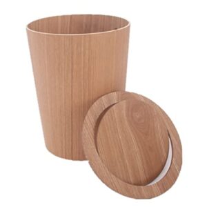 Eaarliyam Wooden Waste Bin with Swing Lid Round Trash Can Kitchen Garbage Basket for Hotel Paper Bins