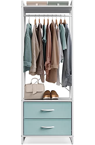 Sorbus Premium Cothing Rack with Drawers - Heavy Duty Wardrobe Closet with Metal Frame & Wooden Top - 70Inch Tall Garment Rack- Lightweight Freestanding Coat Closet - for Hallway, Bedroom