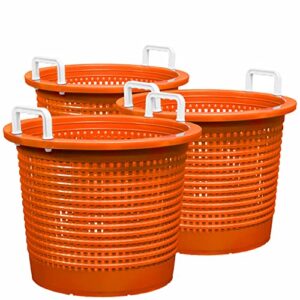 large, super heavy duty fish baskets. orange with white handles. made in usa. 3-pack.