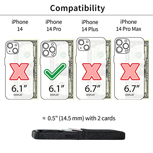 Dockem Card Case for iPhone 14 Pro with Built-in Metal Plate for Magnetic Mounting & 2 Card Holder Pockets: Luxe M2 Wallet, Canvas Style Synthetic Leather (iPhone 14 Pro, Black)