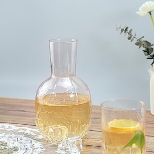 RockTrend Retro Clear Glass Bedside Night Water Carafe with Tumbler Glass, Relief Glass Pitcher And Cup Night Set