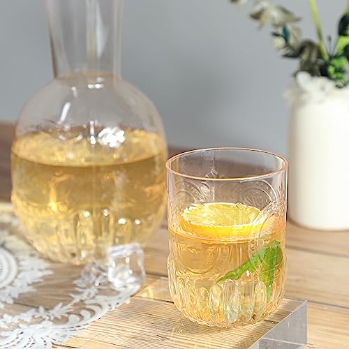 RockTrend Retro Clear Glass Bedside Night Water Carafe with Tumbler Glass, Relief Glass Pitcher And Cup Night Set