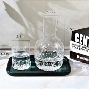 RockTrend Retro Clear Glass Bedside Night Water Carafe with Tumbler Glass, Relief Glass Pitcher And Cup Night Set