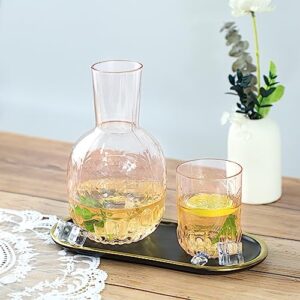 RockTrend Retro Clear Glass Bedside Night Water Carafe with Tumbler Glass, Relief Glass Pitcher And Cup Night Set