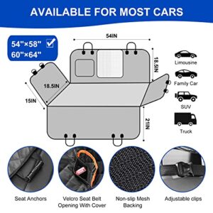 EasyHaWei Dog Car Seat Cover for Back Seat 600D Scratchproof Nonslip Durable Waterproof Cars Pet Backseat Covers with Mesh Window Dogs Hammock for Car，SUV, Truck (54" W x 58" L)