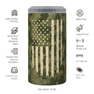 Macorner Can Cooler American Flag - Stainless Steel Insulated Slim Can Cooler for 12 oz & 16 oz Regular or Slim Cans & Bottles - Funny Birthday Christmas Gifts for Him Dad Grandpa Drinking Lovers