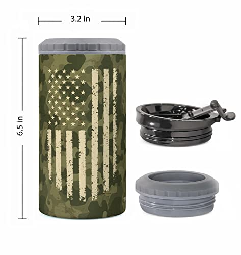 Macorner Can Cooler American Flag - Stainless Steel Insulated Slim Can Cooler for 12 oz & 16 oz Regular or Slim Cans & Bottles - Funny Birthday Christmas Gifts for Him Dad Grandpa Drinking Lovers