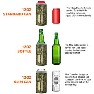 Macorner Can Cooler American Flag - Stainless Steel Insulated Slim Can Cooler for 12 oz & 16 oz Regular or Slim Cans & Bottles - Funny Birthday Christmas Gifts for Him Dad Grandpa Drinking Lovers