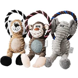 havidodo squeaky dog toys, 3 pack puppy toys, durable dog toys for small medium dogs breed, plush dog toys bulk set, stuffed dog toys pack with rope, tough puppy chew toys for teething