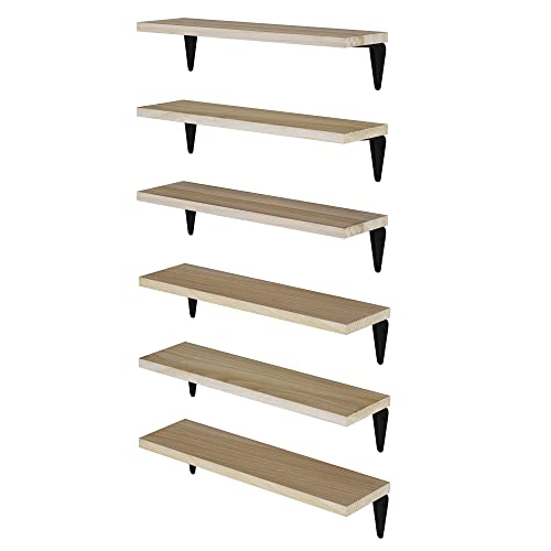 Wallniture Arras Floating Shelves for Living Room Decor, 17" Wall Bookshelf, Plant Shelf, Kitchen Organization and Storage Shelves for Bedroom Decor, Natural, Set of 6