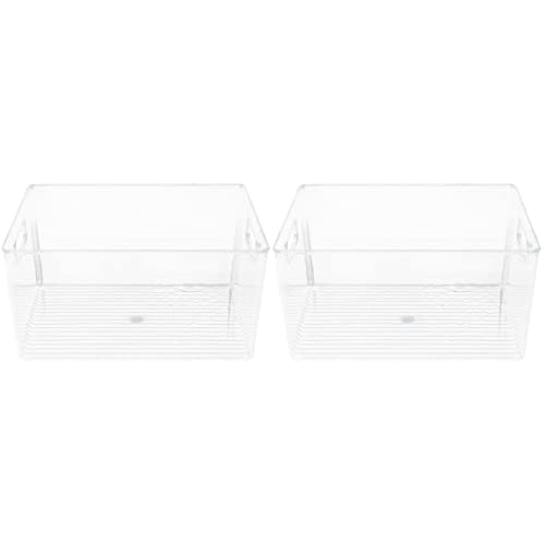 Cabilock Home Decor Large Storage Bins 2 PCS Desktop Storage Basket magazine storage rack Magazine Holder tabletop Basket Shelf Plastic Magazine Basket Stacking Storage Bins Office Decor