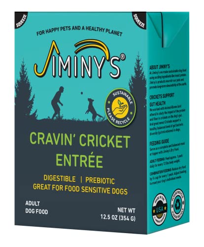 Jiminy's Cravin' Cricket Entree - Wet Dog Food, Insect Dog Food, Gluten-Free, Prebiotic, 100% Made in The USA, Sustainable, Recyclable Packaging, Organic Dog Food - 12.5 Oz (Pack of 6)