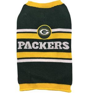 pets first nfl green bay packers dog sweater, size small. warm and cozy knit pet sweater with nfl team logo, best puppy sweater for large and small dogs, team color (gbp-4179-sm)