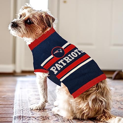 NFL New England Patriots Dog Sweater, Size Large. Warm and Cozy Knit Pet Sweater with NFL Team Logo, Best Puppy Sweater for Large and Small Dogs